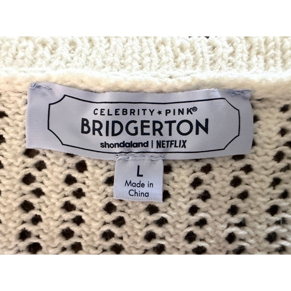 Celebrity Pink Bridgerton Square Neck Cardigan Cream Lace Pointelle Sweater L - Picture 5 of 9